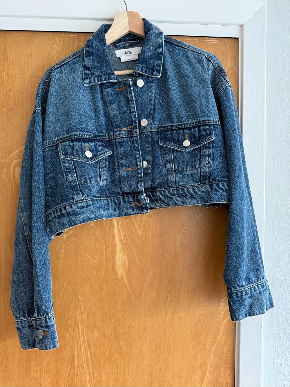 Cropped Denim Jean Jacket in Dark Blue — Womens Jean Jacket